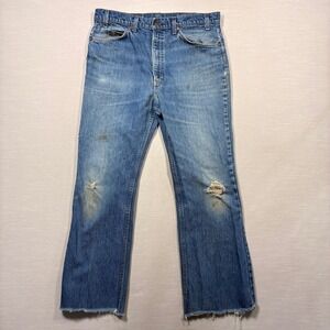 Vintage Levi's 646 Jeans-Orange Tab 34X27 Blue Flare Distressed Stained Raw Hem